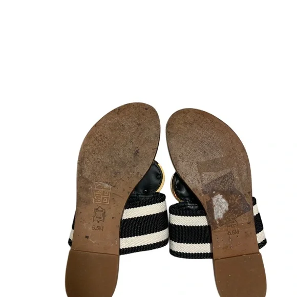 Tory Burch Black and White Striped Sandals - Picture 3 of 4